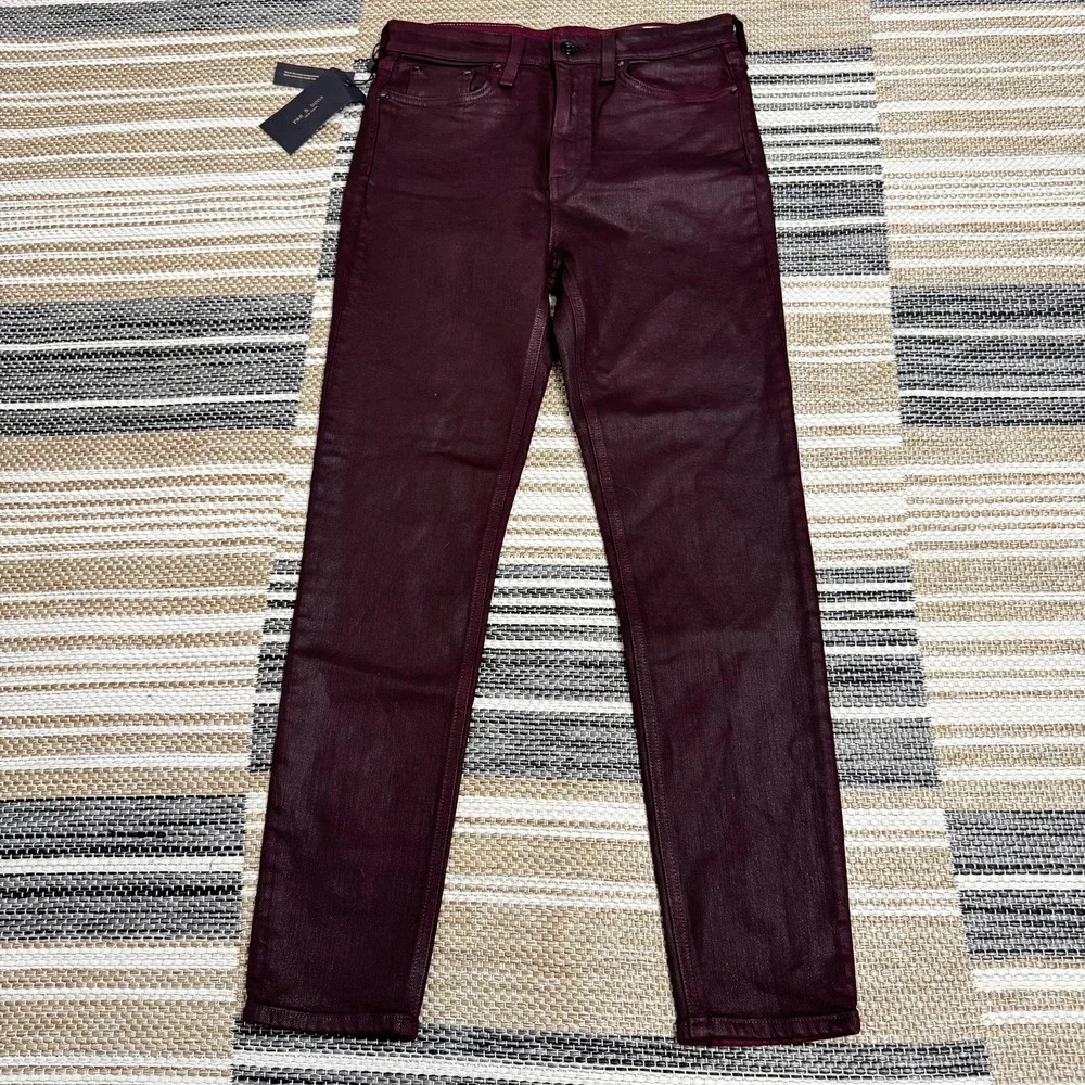 rag‎ & bone Jeans Womens 27 Coated Wine Nina High-Rise Ankle Skinny Made in USA